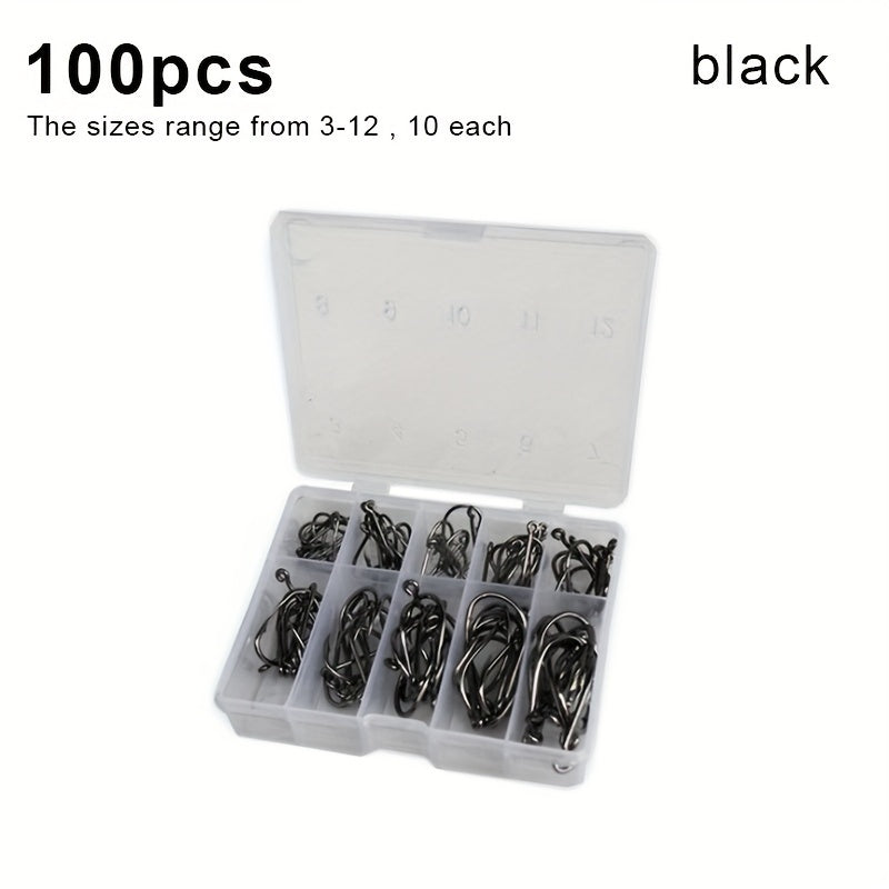 100pcs Fishing Hooks 10 Sizes Circle Barbed Hooks High Carbon Steel