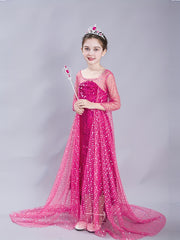 Princess Dress & Accessories Set with Sequin Decor Mesh Cloak