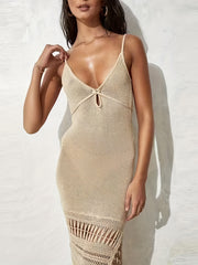 Knit Tassel Hollow Out Cover Up Crochet Eyelet Beachwear