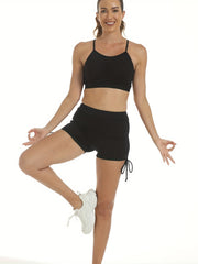Drawstring Straps Sports Short Slim Fit High Waist High Stretch Fitness Short