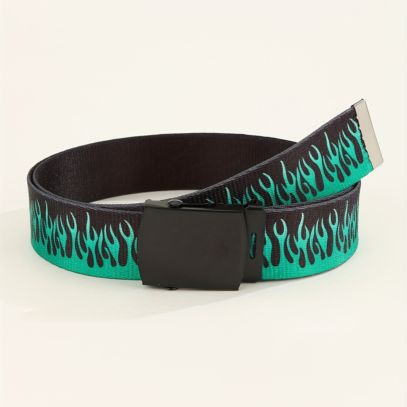 Men's Flame Pattern Auto Buckle Belt Casual Jeans Pants Waist Strap