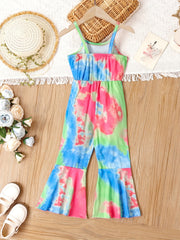 Toddler Girls Tie Dye Cami Romper Jumpsuit Splicing Flared Casual Vacation Party