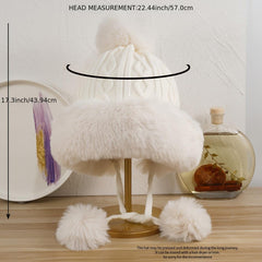Rabbit Fur Knitted Ball Plush Thick Hat Solid Ear Protection Wool Hat