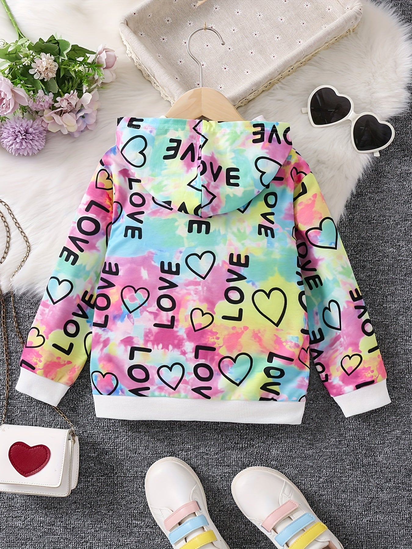 Girls Tie Dye Allover Print Casual Hooded Sweatshirt Pullovers Long Sleeve