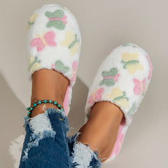 Women's Butterfly Print Plush Slippers Warm Cozy Indoor Shoes