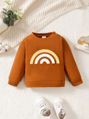 Unisex Rainbow Waffle Long Sleeve Pullover Top Crew Neck Blouse