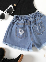 Girls Mesh Patchwork Denim Shorts Set Kids Summer Clothes