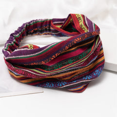 Fabric Retro Pattern Hairband Wide Turban Casual Ethnic Style Headband