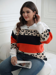 Colorblock Leopard Print Round Neck Jumper