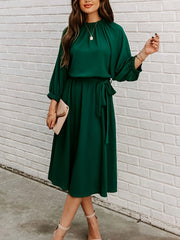 Women's Plus Solid Lantern Sleeve Midi Dress With Belt
