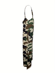 Camo Print Sleeveless Jumpsuit Wide Leg Pockets