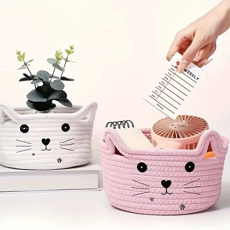 Cat Ear Cotton Storage Basket - Desktop Organization & Snack Storage
