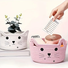 Cat Ear Cotton Storage Basket - Desktop Organization & Snack Storage