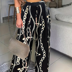 Chain Print High Waist Wide Leg Pants for Spring & Summer
