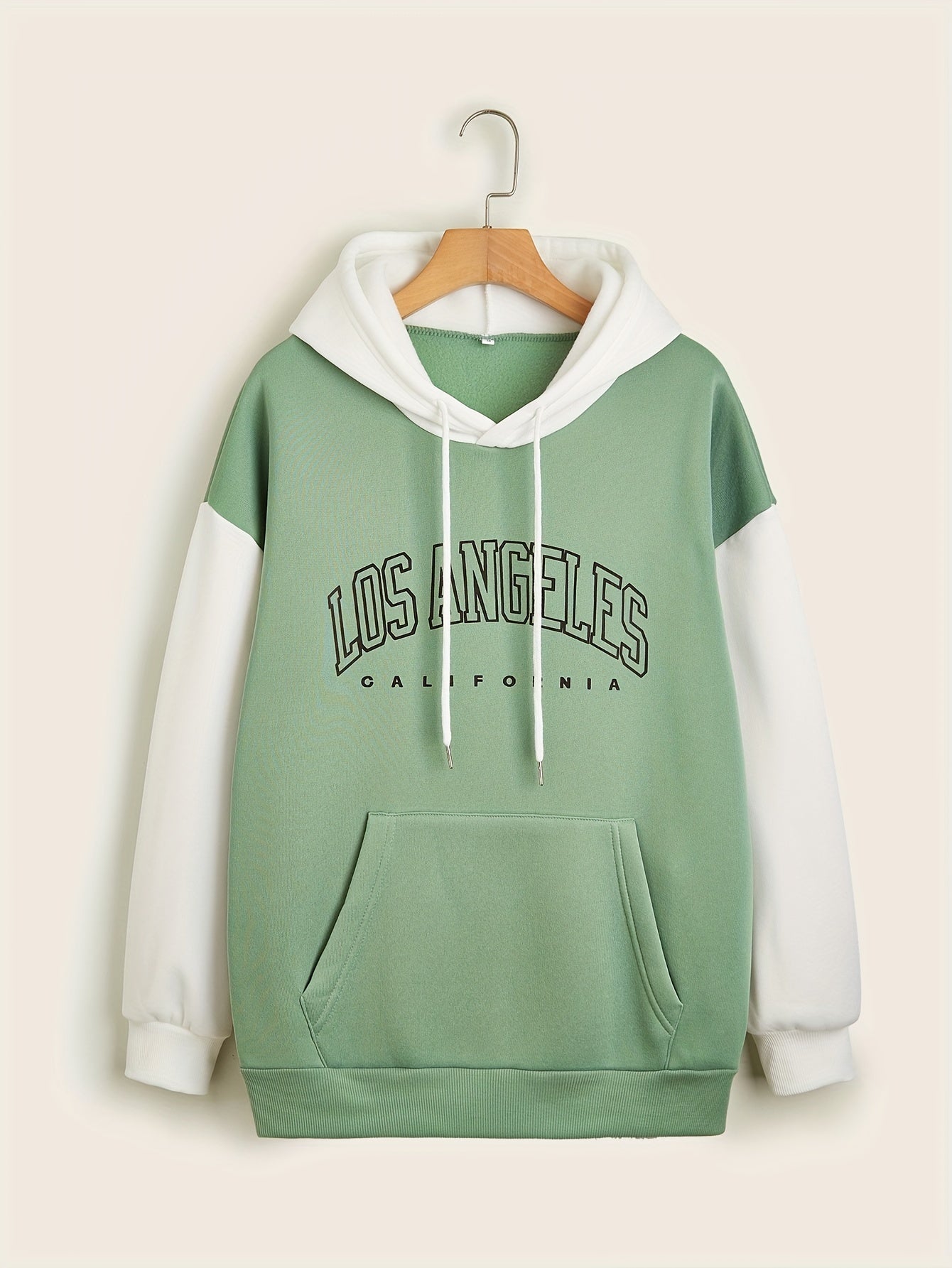 Print Block Drawstring Hoodie Women's Clothing