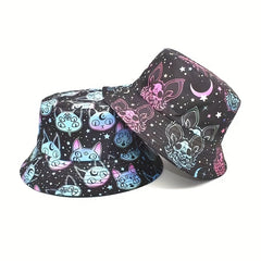 Y2K Anime Print Bucket Hat Halloween Monster Fisherman Cap