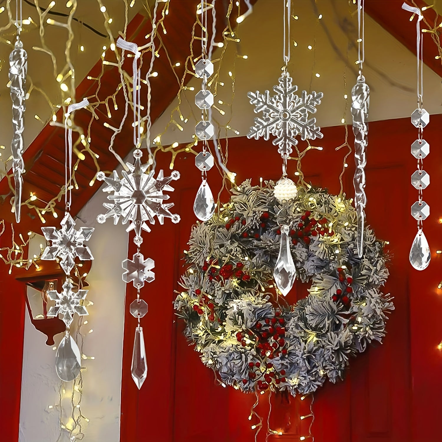10pcs Acrylic Snowflakes Icicle Hanging Decoration Christmas Tree Supplies