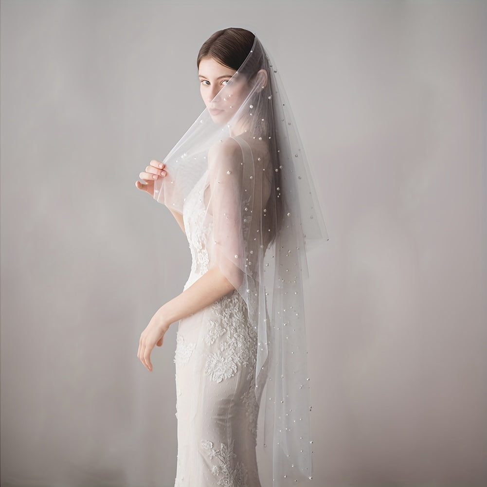 Pearl Inlaid Veil & Headband Bridal Headwear