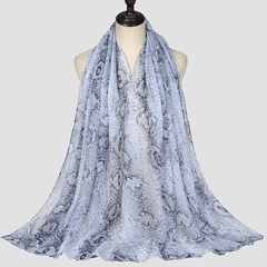 Grey Snake Skin Printed Ink Painting Scarf Women Shawl Wrap