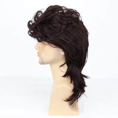 Men's Dark Brown Curved Short Wig Fluffy Daily Cosplay Costume Wig