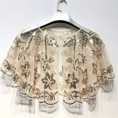 Vintage Sequin Embroidery Shawl Ruffles Cape