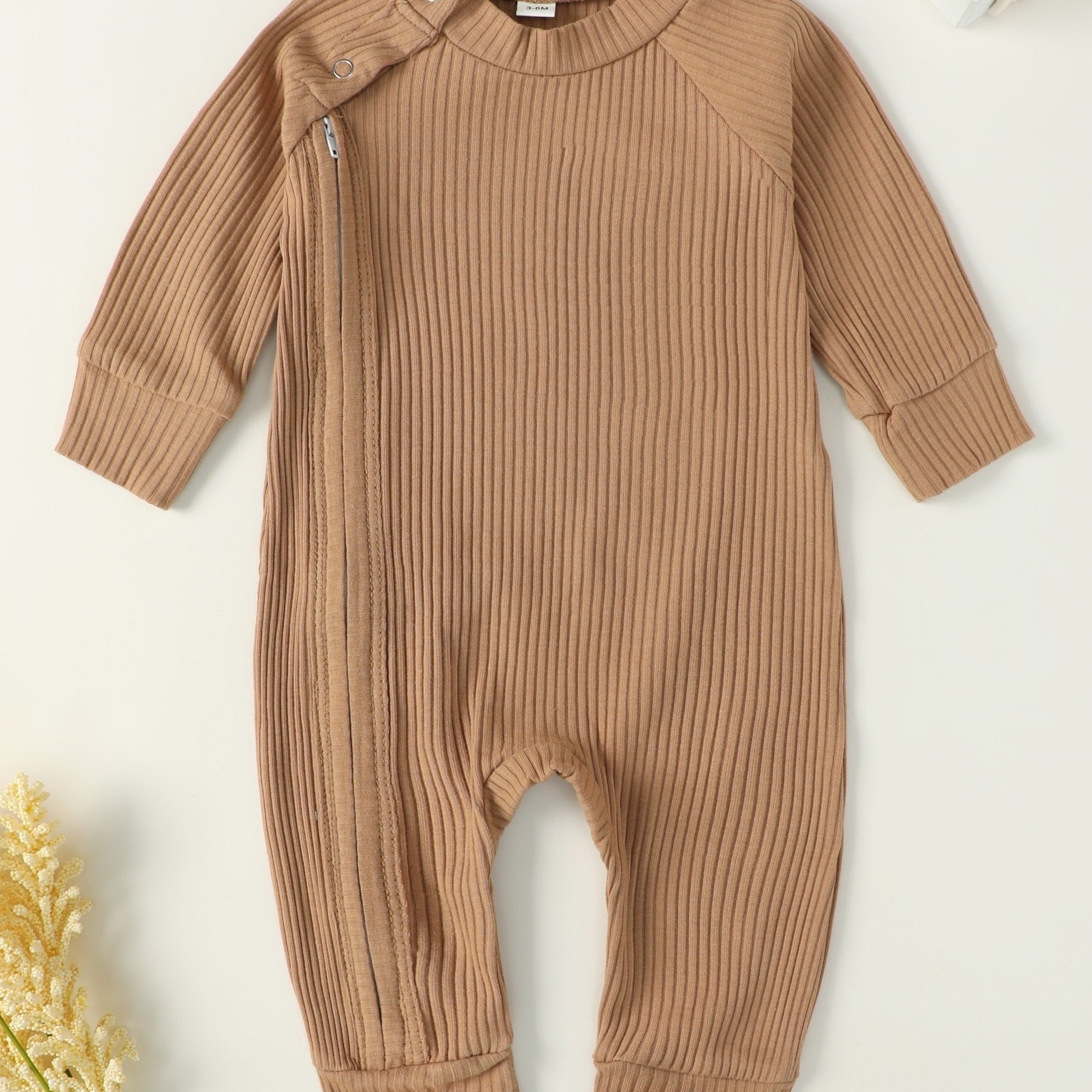 Baby Boy Cotton Ribbed Jumpsuit with Zipper Snaps