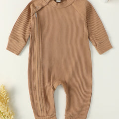 Baby Boy Cotton Ribbed Jumpsuit with Zipper Snaps