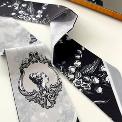 Flower Print Skinny Scarf Vintage Block Neckerchief Classic Hair Ribbon