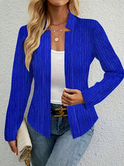Ribbed Long Sleeve Open Front Slim Fit Blazer
