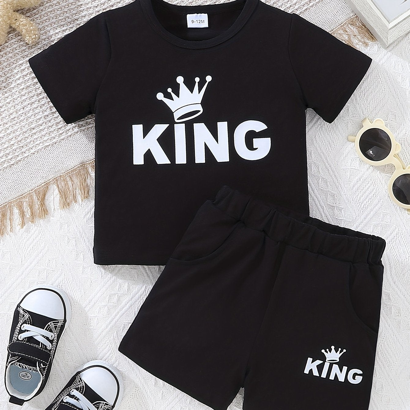 2pcs Baby Boys KING Crown T shirt & Shorts Set Clothes