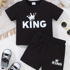 2pcs Baby Boys KING Crown T shirt & Shorts Set Clothes