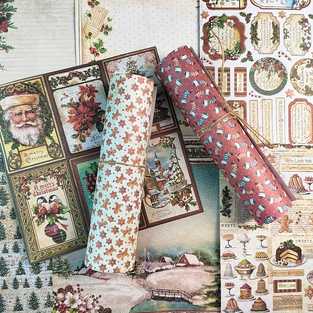 Vintage Merry Christmas Santa Claus Scrapbook Papers - 12pcs Pack