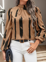 Brush Print Lantern Sleeve Blouse Plus Size