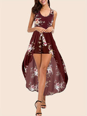 Floral Print Sleeveless Romper With Skirt