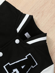 Boys Letter A Embroidered Varsity Jacket Long Sleeve with Baseball Collar