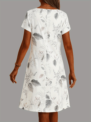 Casual Print V Neck Dress Short Sleeve for Women