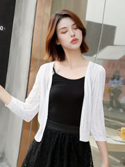 Solid Knit Cardigan 3/4 Sleeve Sweater