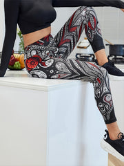 High Waisted Digital Print Leggings with Stripe Detail