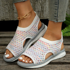 Women's Peep Toe Elastic Knit Sandals - Summer Outdoor Footwear