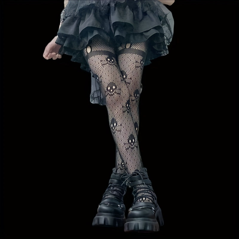 Skull Pattern Fishnet Tights Halloween Mesh Pantyhose Women's Stockings