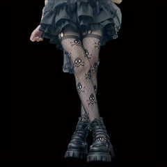 Skull Pattern Fishnet Tights Halloween Mesh Pantyhose Women's Stockings