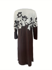 Floral Print Maxi Dress Round Neck Long Sleeve