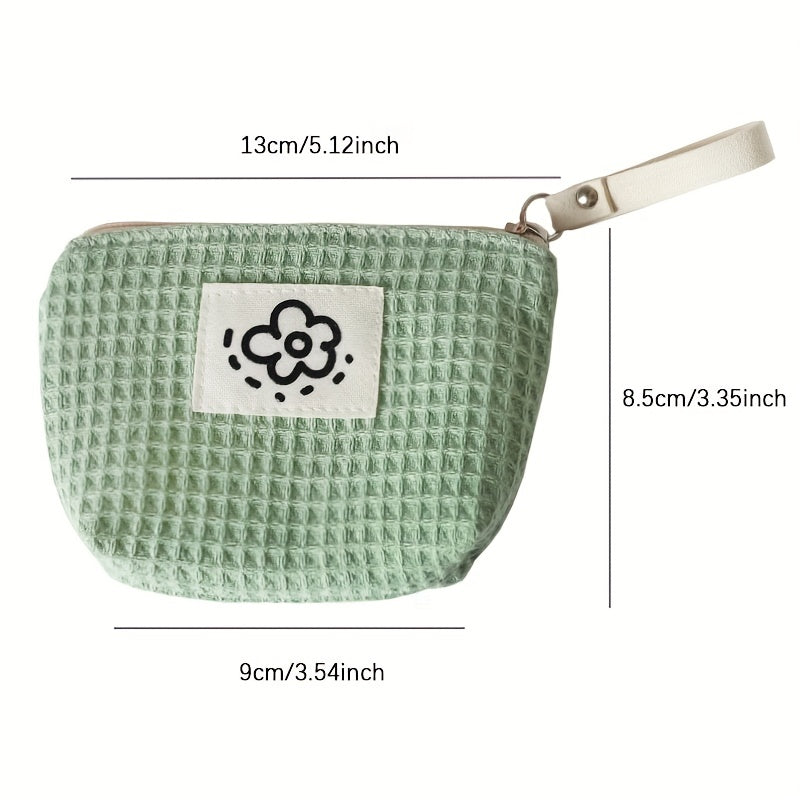 Waffle Lipstick Storage Bag Japanese Style Portable Wristlet Summer Flowers