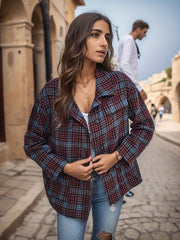 Plaid Print Button Front Jacket Collared Long Sleeve Outerwear
