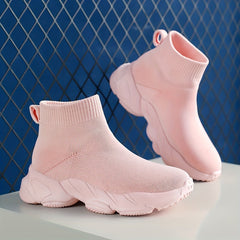 Girls High Top Slip On Knit Sneakers Kids Non slip Casual Sock Shoes