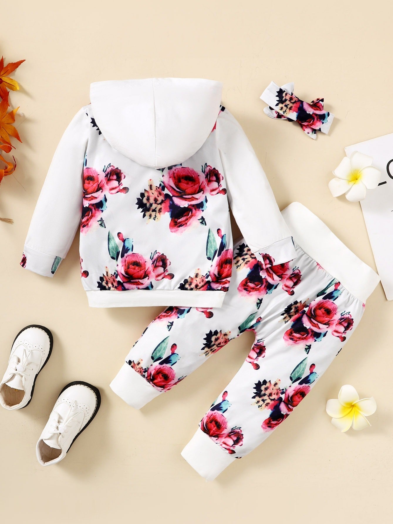 Christmas 3pcs Baby Floral Hooded Long Sleeve & Sweatpant Set