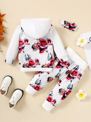 Christmas 3pcs Baby Floral Hooded Long Sleeve & Sweatpant Set