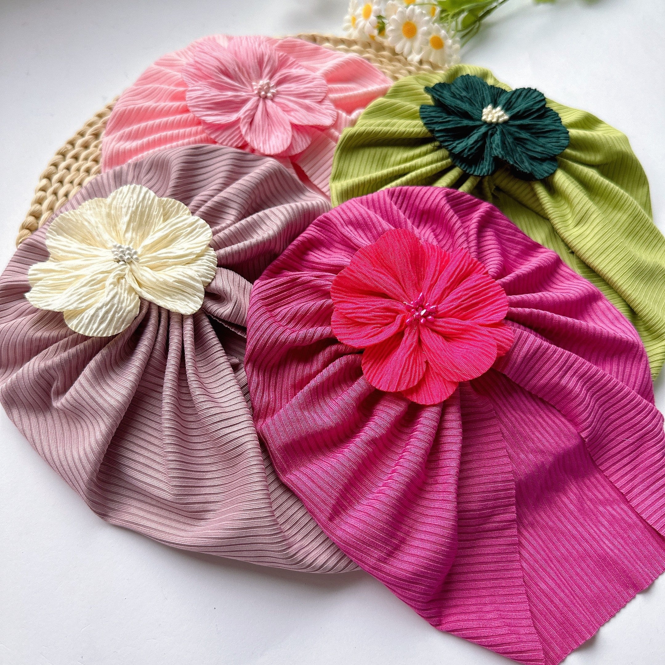 Soft Elastic Flower Baby Hat For Girl