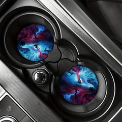 2pcs Wolf Print Car Coaster, Double Sided Design