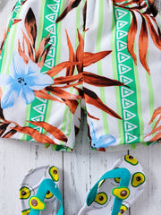 Boys Flower & Leaf Casual Shorts for Vacation Beach